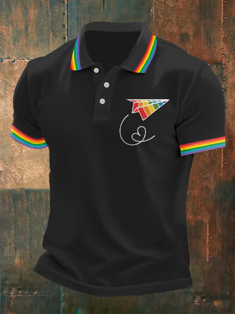 Comstylish Mens Casual Lgbt Rainbow Pride Print Polo Shirt