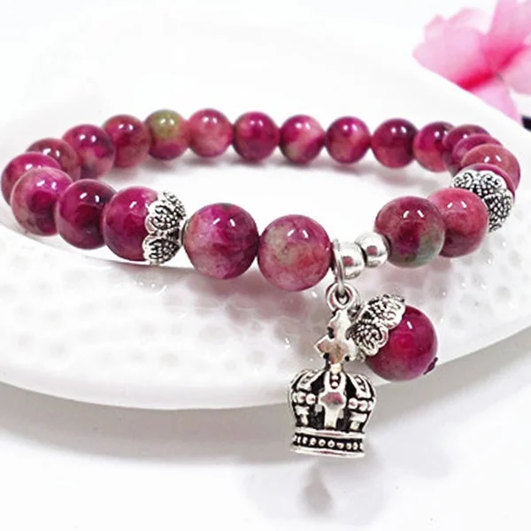Natural Crystal Crown Pendant Bracelet Fashion Woman Hand-woven Bracelet Jewelry
