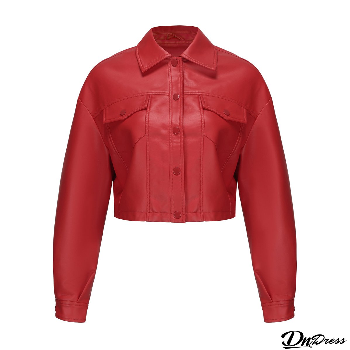 Women Loose Casual Long-sleeved Single-breasted Turndown Collar Crop Jacket