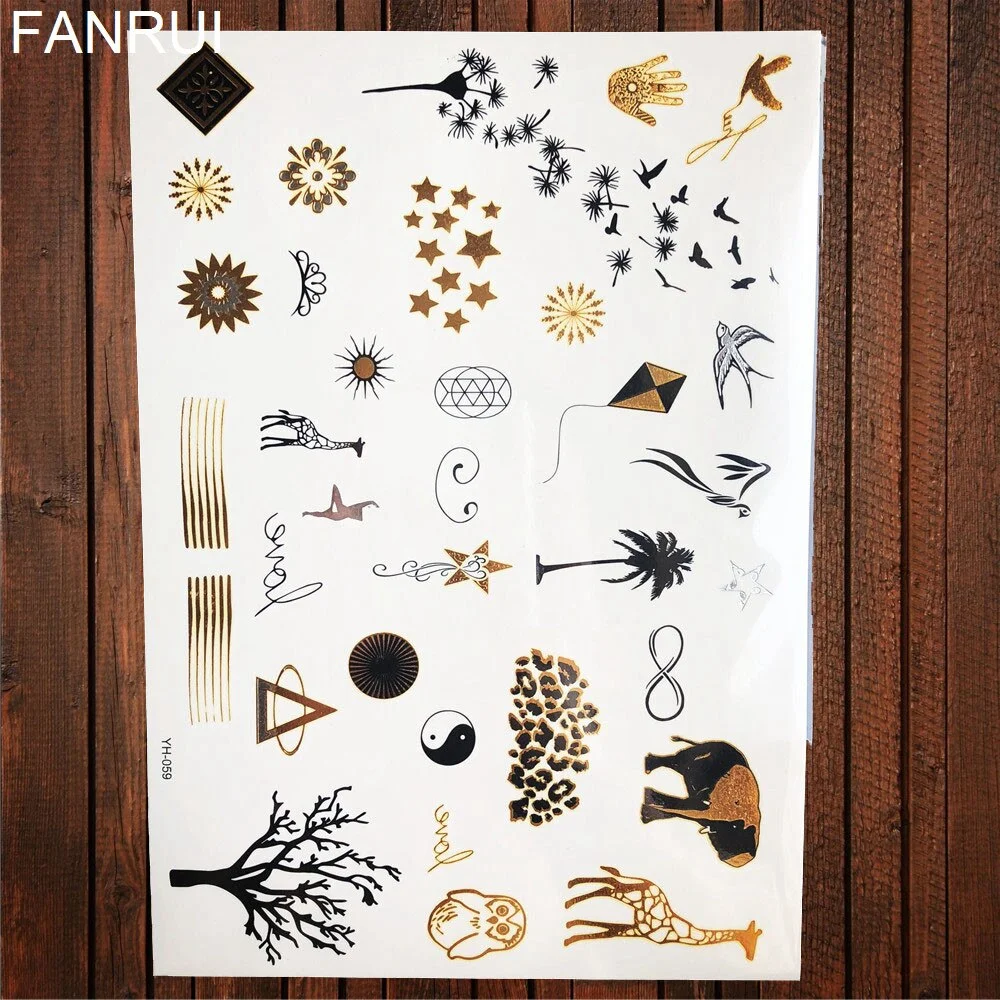 Golden Metallic Bracelet Temporary Tattoo Henna Mandala Flower Girl Tattoo Stickers Indian Chain Women Arm Flash Fake Tatoos Leg