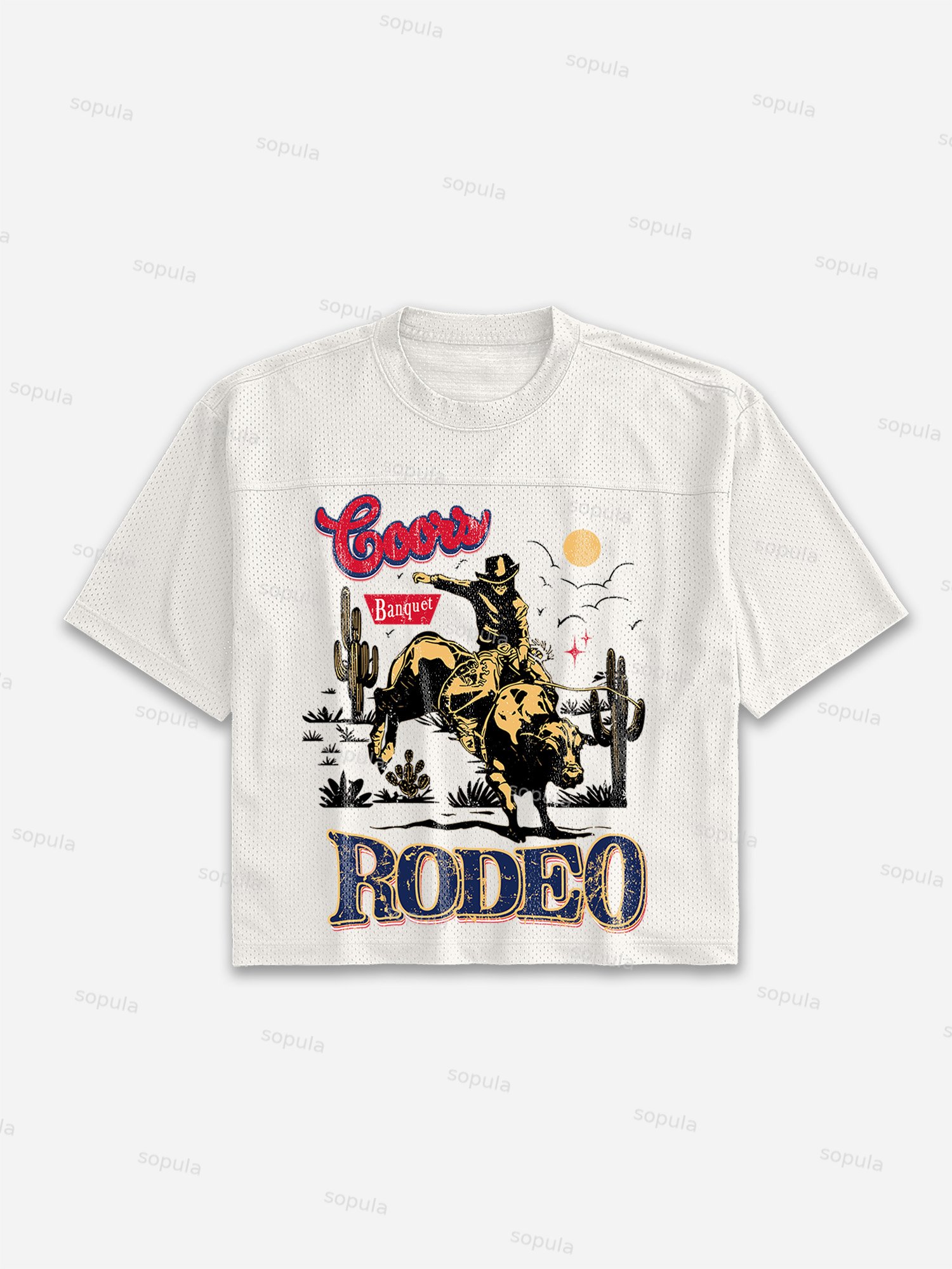 Coors Banquet Rodeo Classic Graphic Mesh Cropped Jersey T-shirt - Sopula｜Premium Graphic Tees & Graphic Clothing