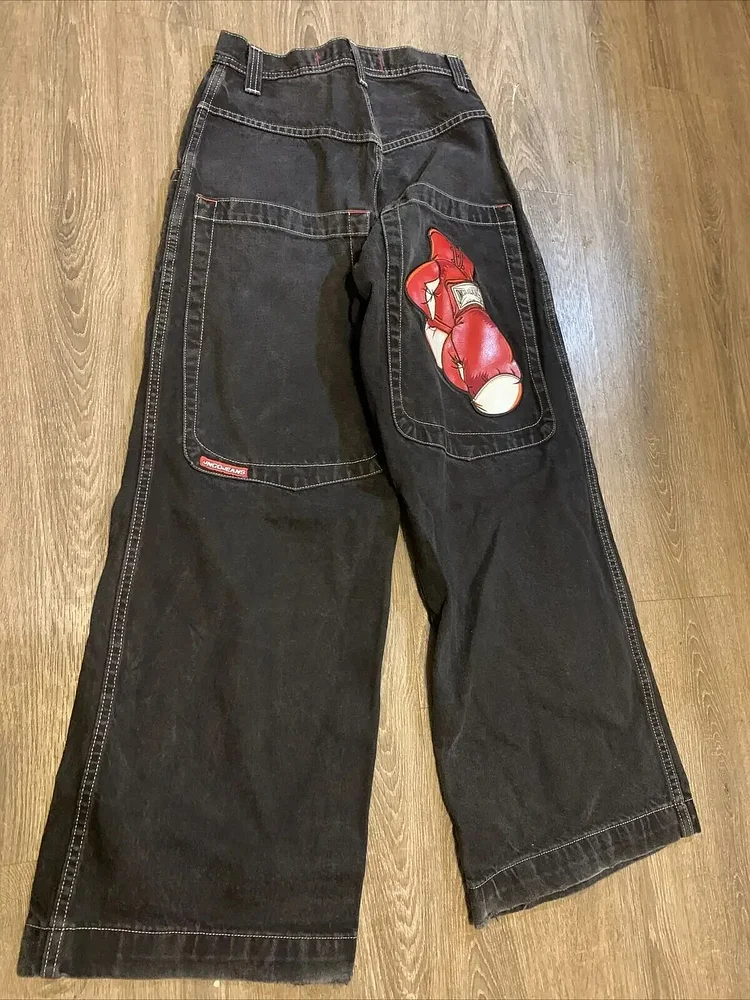 Efenbei New retro personality fashion graphic jeans pants Y2K Harajuku punk hip hop Gothic loose wide-leg pants couple street wear