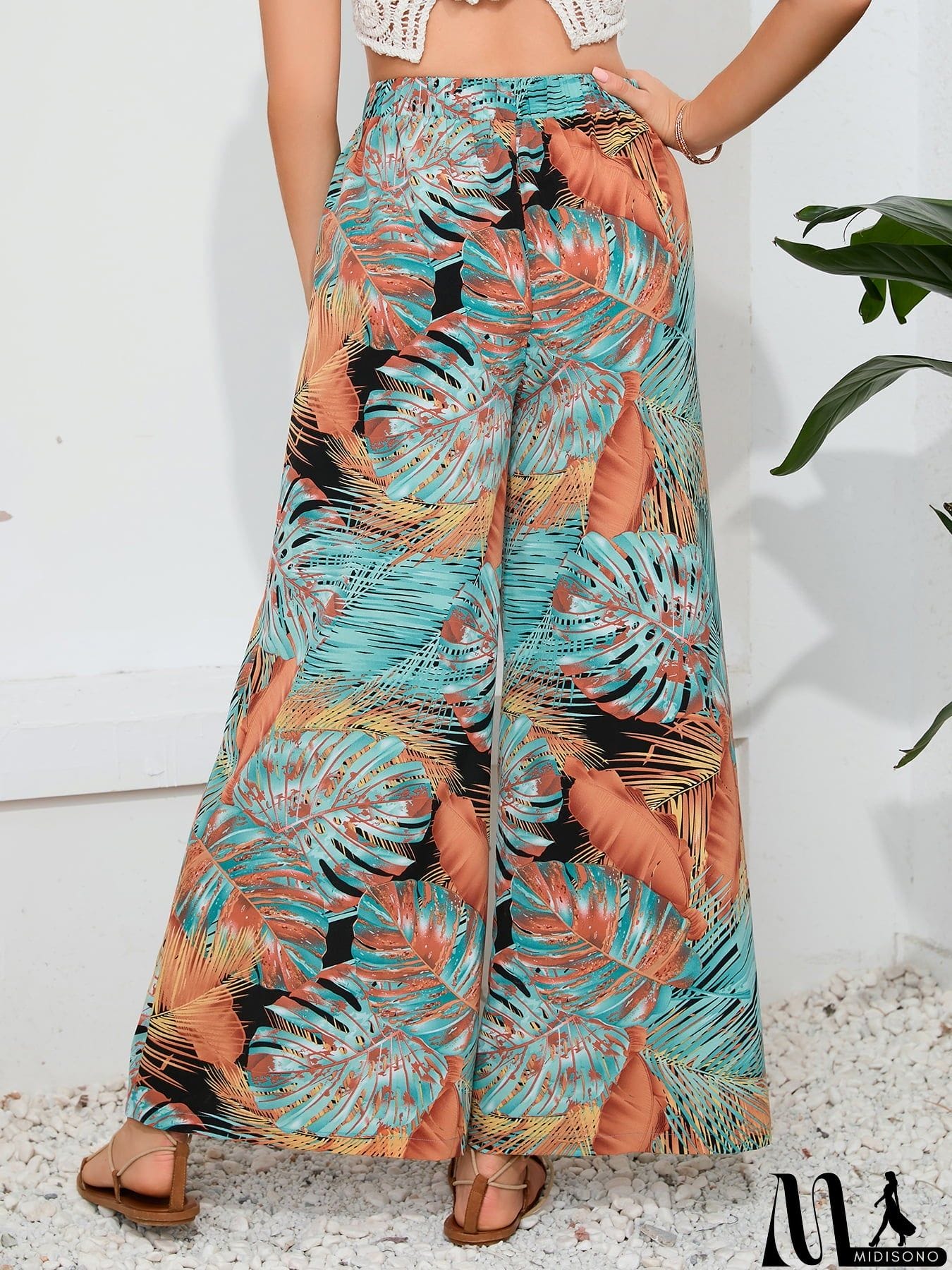 MidiSono - Printed Split Wide Leg Long Pants