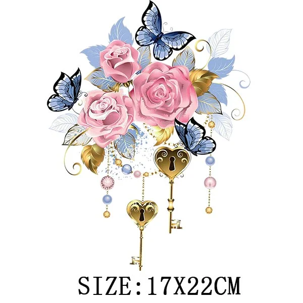 Beautiful Flowers Thermal Sticker On T-shirt DIY Washable Iron On Transfer For Clothing Funny Design Patches On Clothes Applique