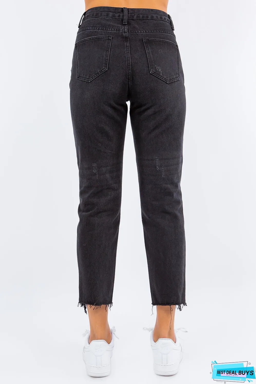 American Bazi High Waist Distressed Cropped Straight Jeans