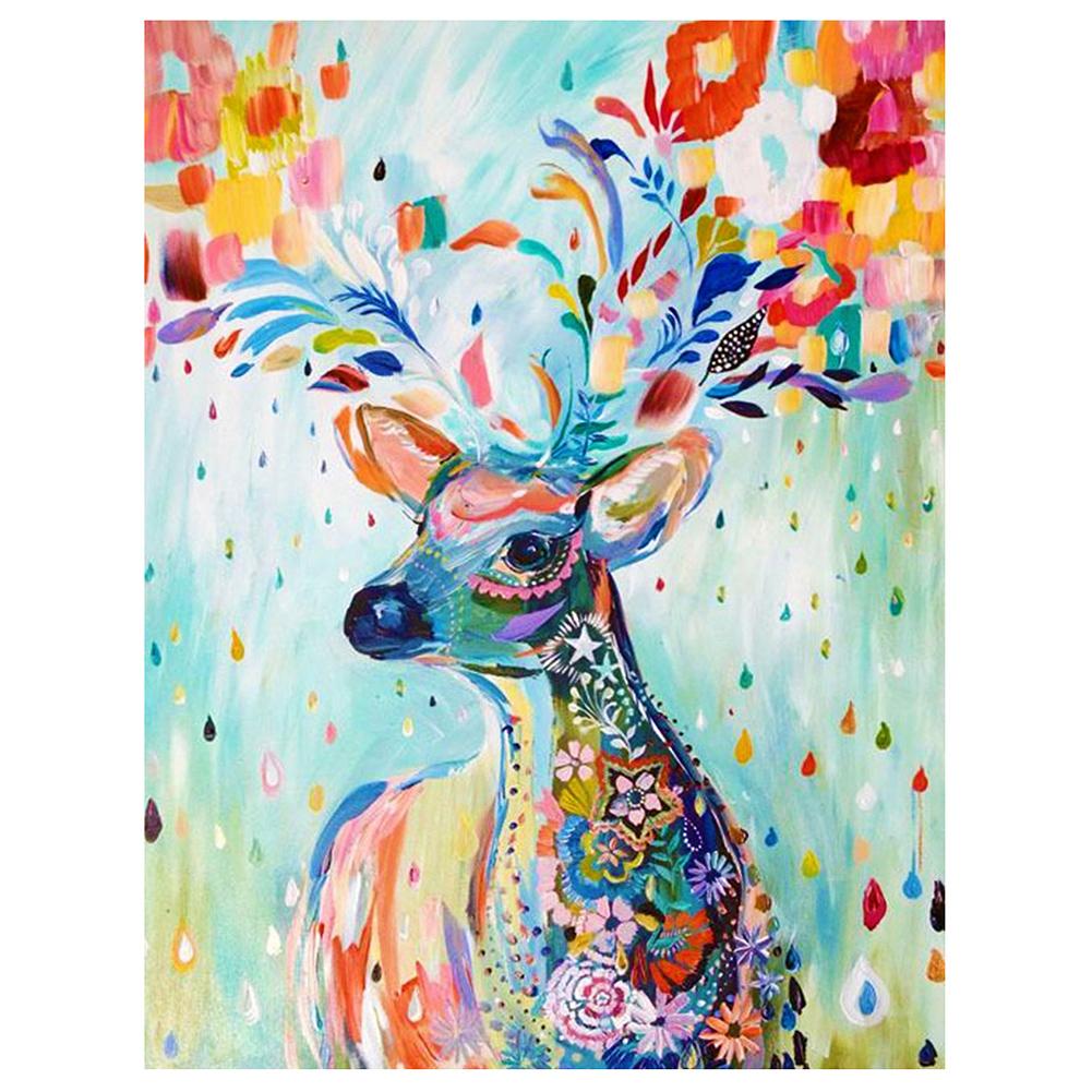 Colour the deer Square Drill Diamond Painting 30X37CM(Canvas) gbfke