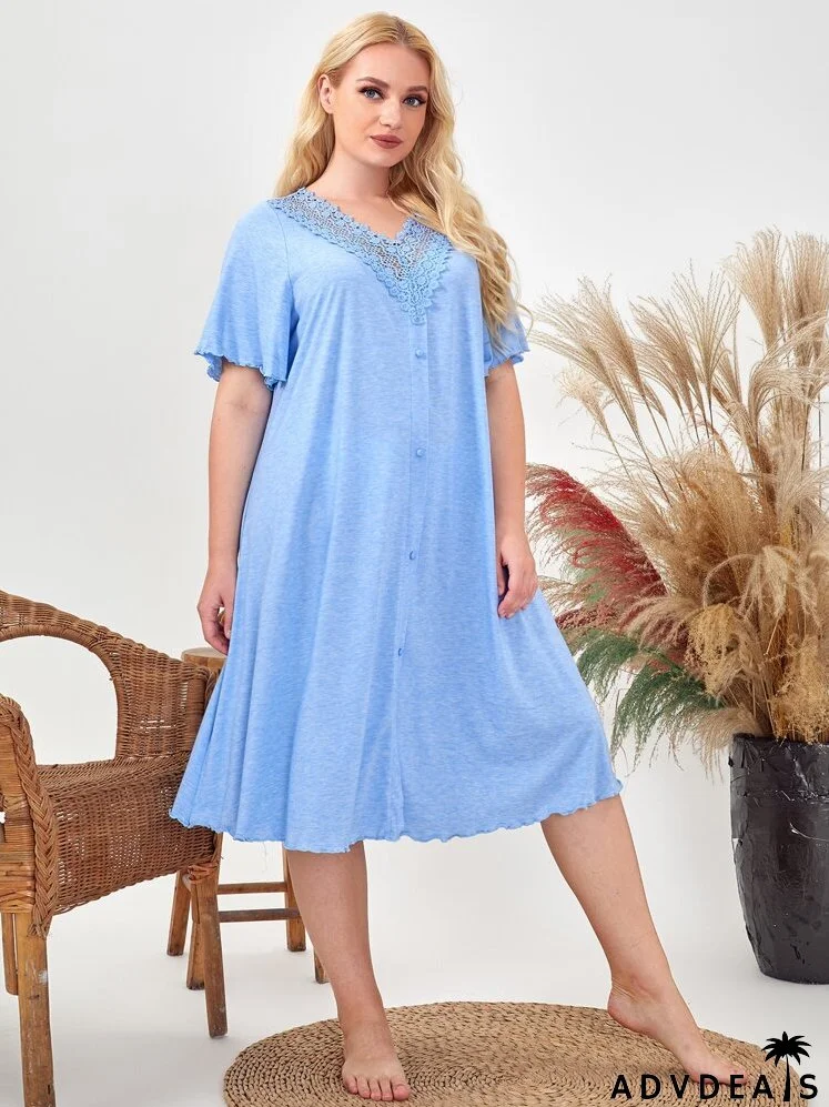 Plus Lace Trim Lettuce Edge Sleepdress