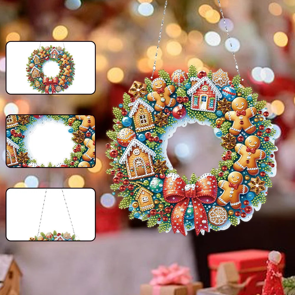 5D DIY Acrylic Special Shape Christmas Biscuit Wreath Diamond Painting Ornaments