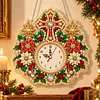 Acrylic Special Shape Xmas Cross Wreath Diamond Pearl Painting Clock Handicraft Hanging Kit