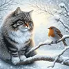Winter Cat And Bird-11CT Stamped Cross Stitch 40*40cm/15.75*15.75in tapestrymarket