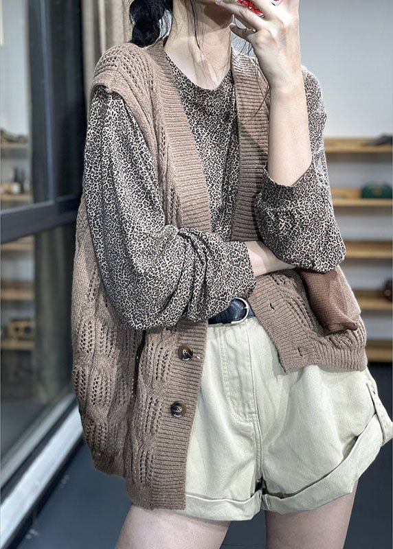 Comfy Coffee Loose Button Fall Knit Vest CK1144- Fabulory