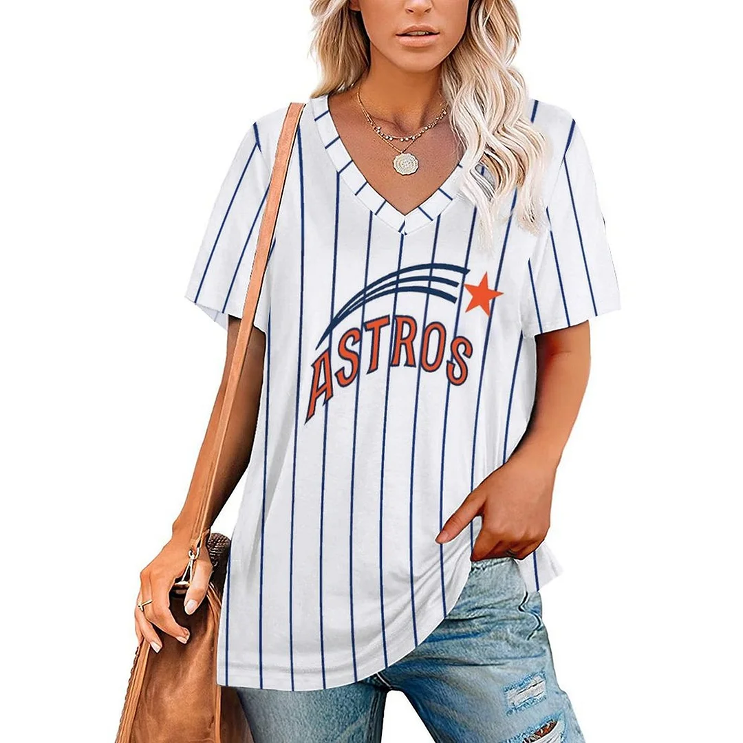 V-neck Short Sleeve Casual T-shirt for  Women Printed with Pattern Striped