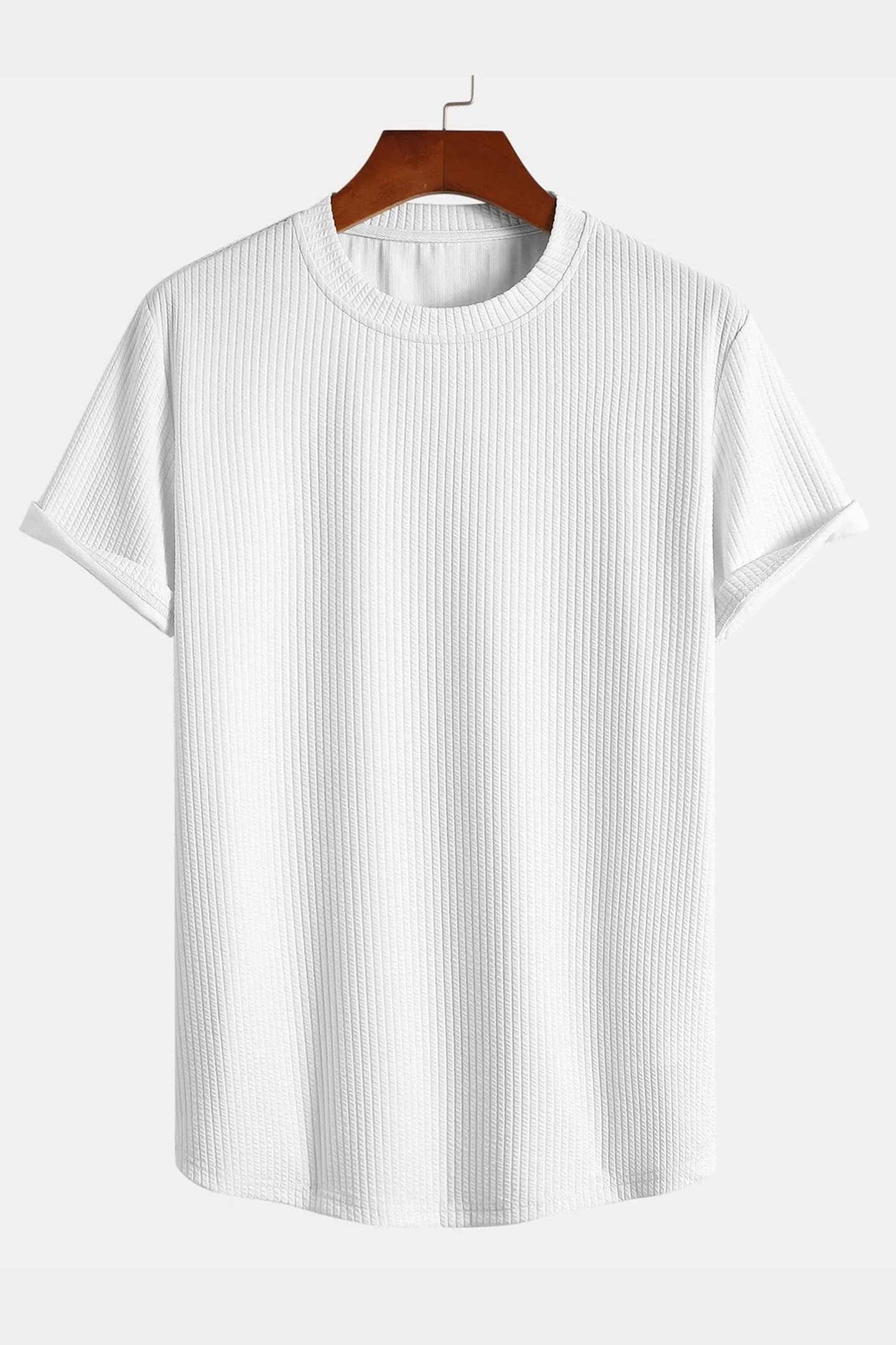 Men's Ribbed Muscle Fit T-Shirt &ndash; Stretch Crew Neck Essential