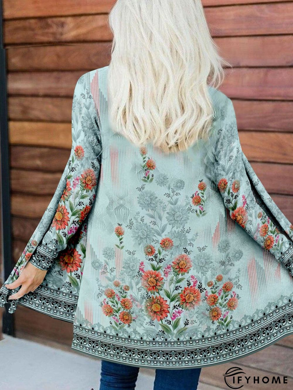 Floral Printed Casual Jersey Cardigan | IFYHOME