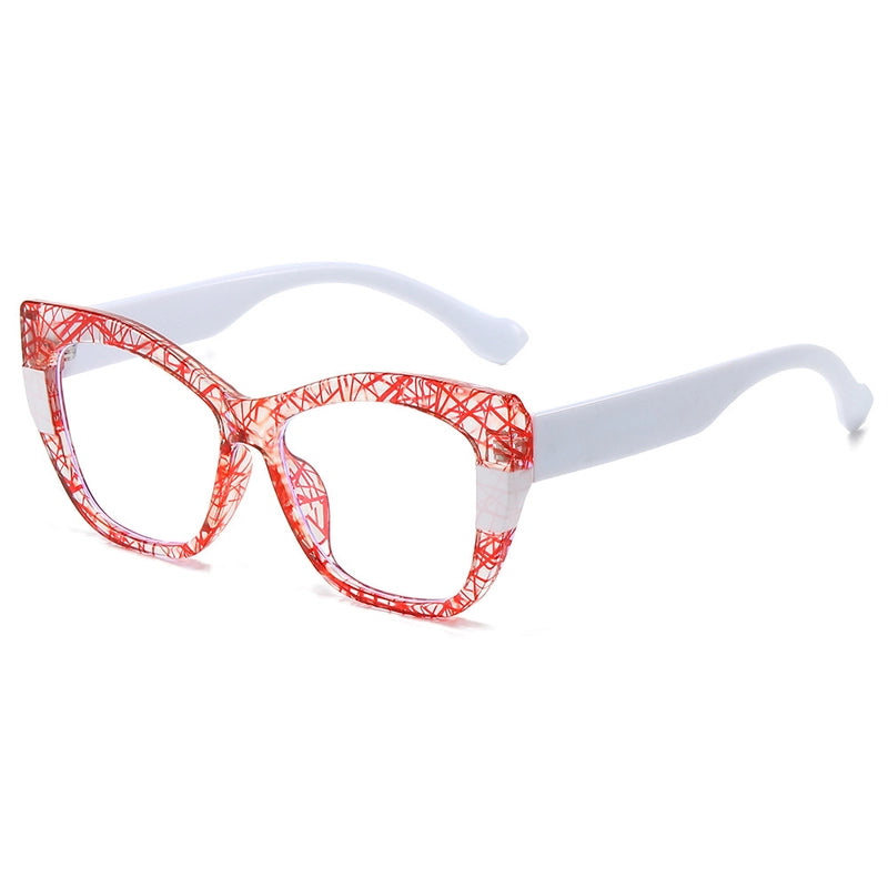 New Personalized Oil Painting Style Colorful Optical Glasses Novel Color Matching Cat’s Eye Plain Face Anti-Blue Light Spectacle Frame