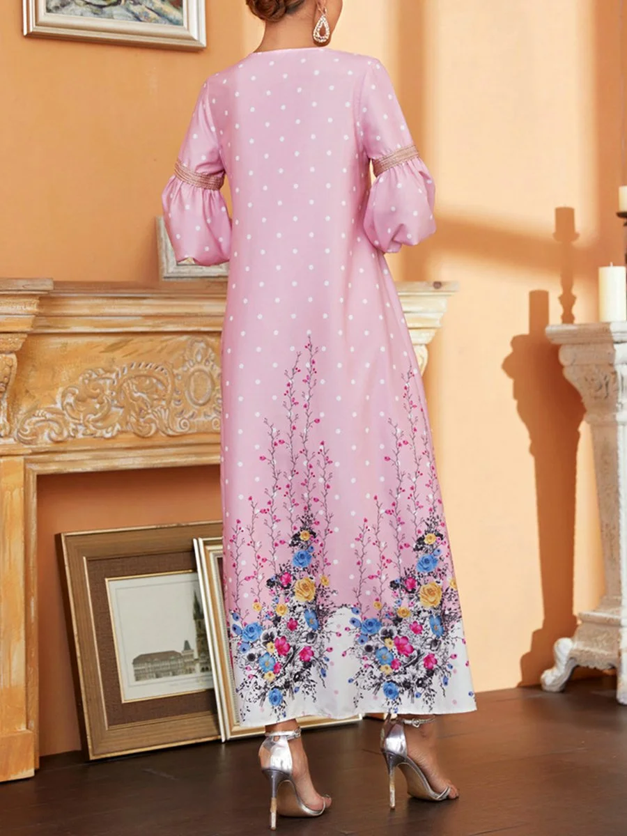 Pink Printed Bubble Sleeve Dress