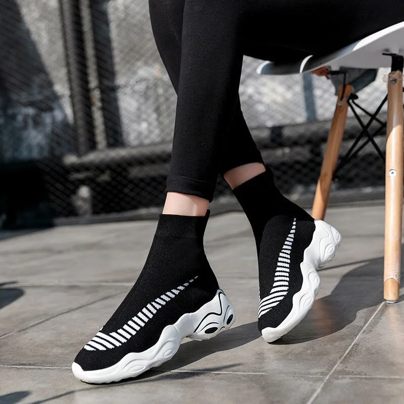 MWY Fashion Sock Sneakers Women Breathable Elasticity Flying Woven Couple Casual Shoes Soft Sole Zapato Mujer Wedge Platform