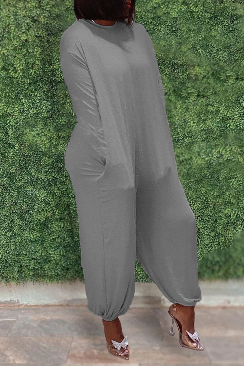 Casual Solid Split Joint O Neck Straight Jumpsuits