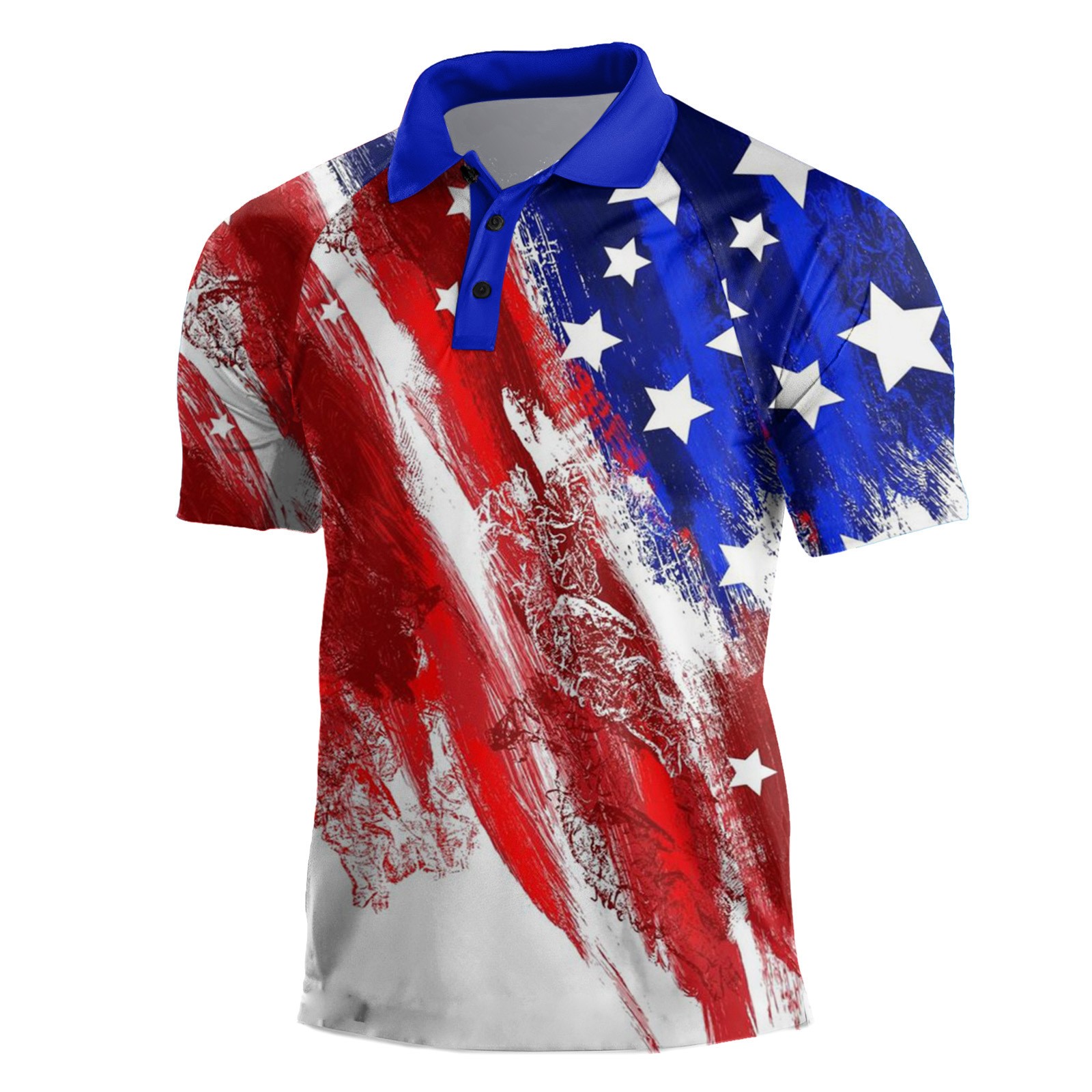 Men's Fashion Independence Day Printed Button POLO Shirt PLUSCLOTHESMAN