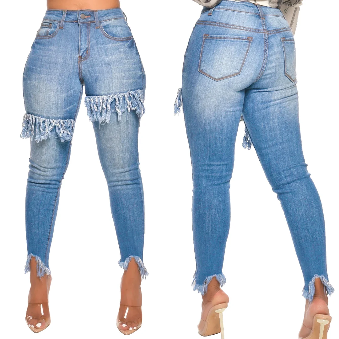 Women's Tassel Denim Jeans Slim Fit Skinny Legging Denim Jeans
