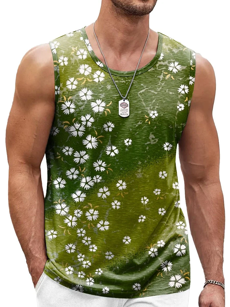 Men's Gradient Floral Print Casual Crew Neck Tank Top