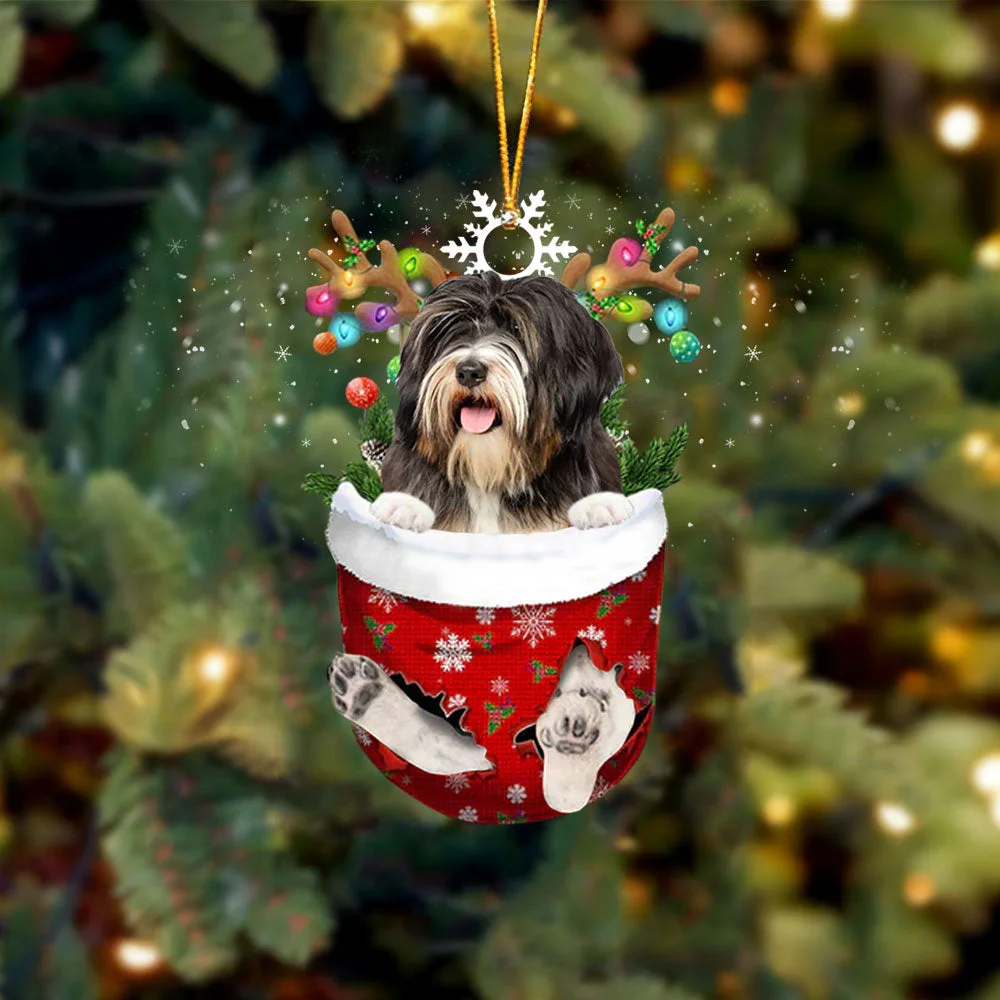 Tibetan Terrier In Snow Pocket Christmas Ornament.