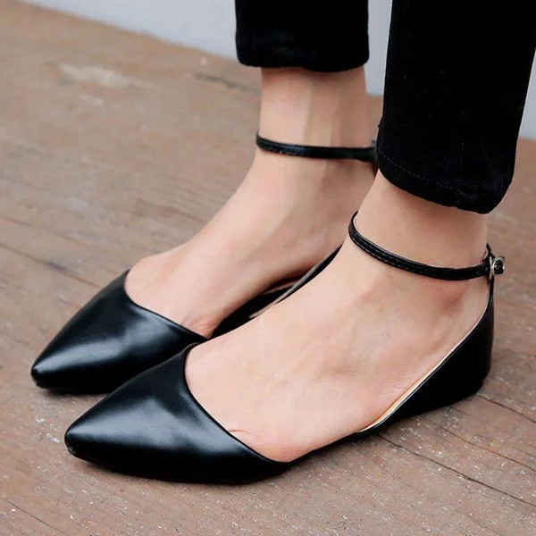 Black Ankle Strap Comfortable Flats Vdcoo