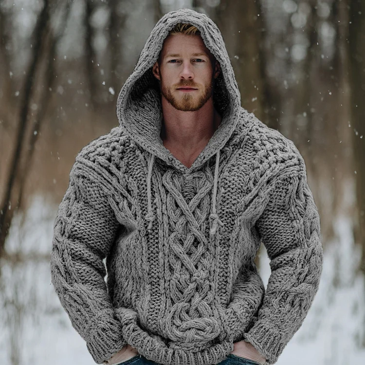 Vintage Fairman Island Jacquard Thick Warm Hooded Sweater