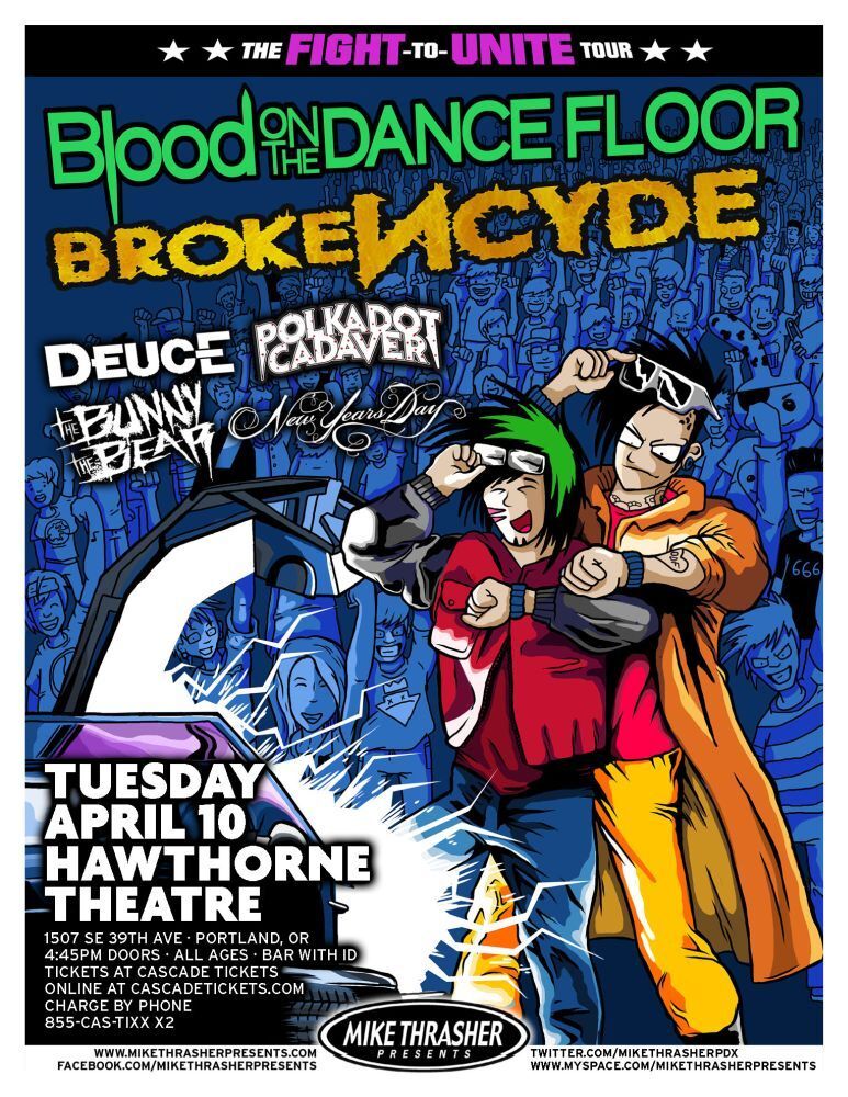 BLOOD ON THE DANCE FLOOR & BROKENCYDE 2012 Gig POSTER Portland Oregon Concert