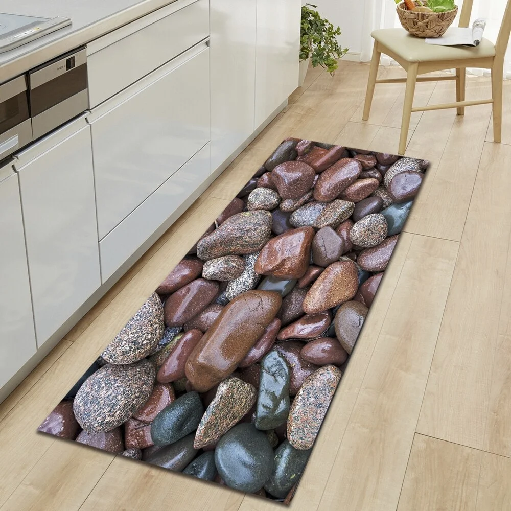 Kitchen Mat Entrance Doormat Cobblestone Pattern Home Bedroom Bedside Floor Decoration Carpet Bath Balcony Hallway Anti-Slip Rug