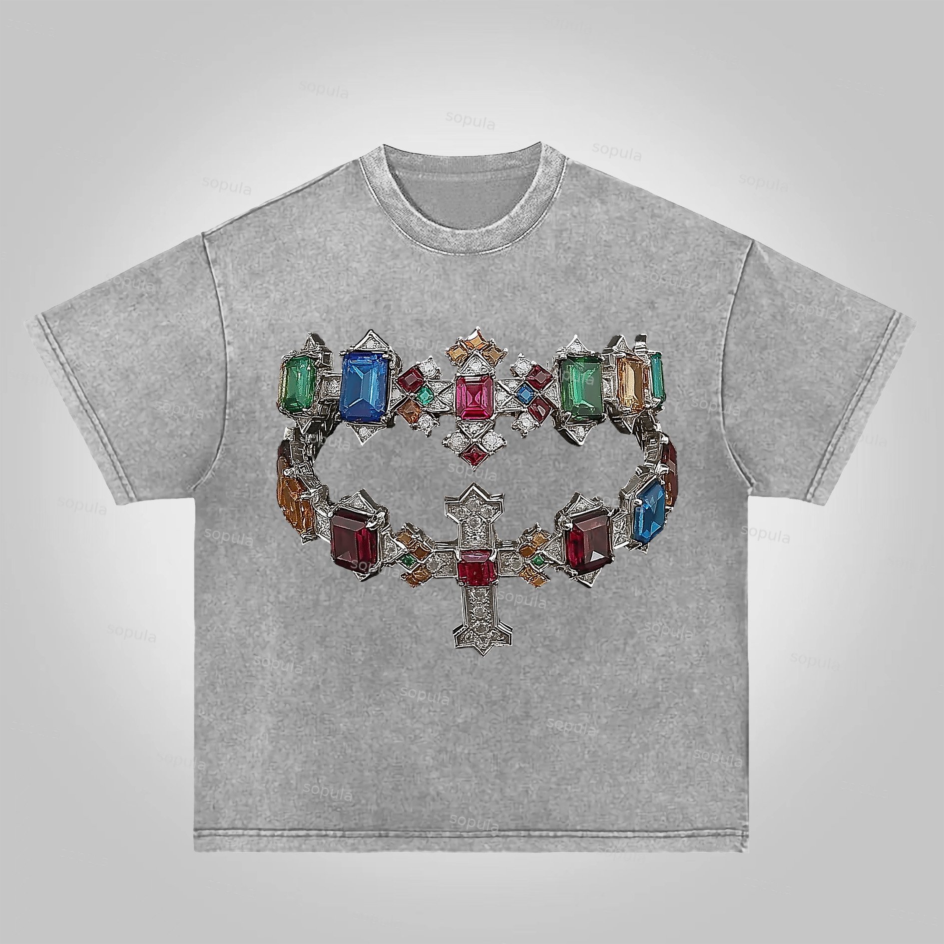 Sopula Fortune Diamond Cross Graphic Acid Washed T-Shirt