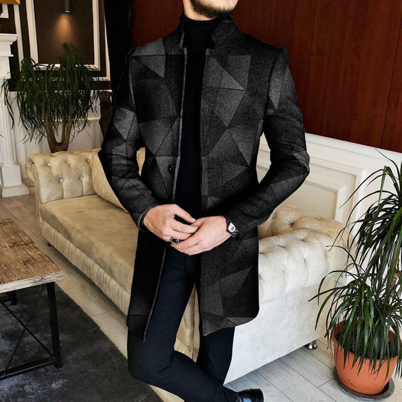 Men's Abstract Pattern Mid Length Tweed Coat