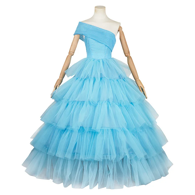 The Substance (2024) Sue Blue Fluffy Tiered Dress Outfits Cosplay Costume