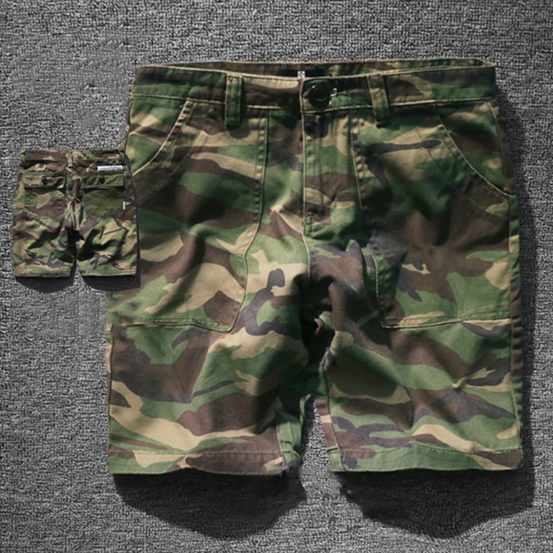 American Street Military Style Camouflage Patch Pocket Shorts