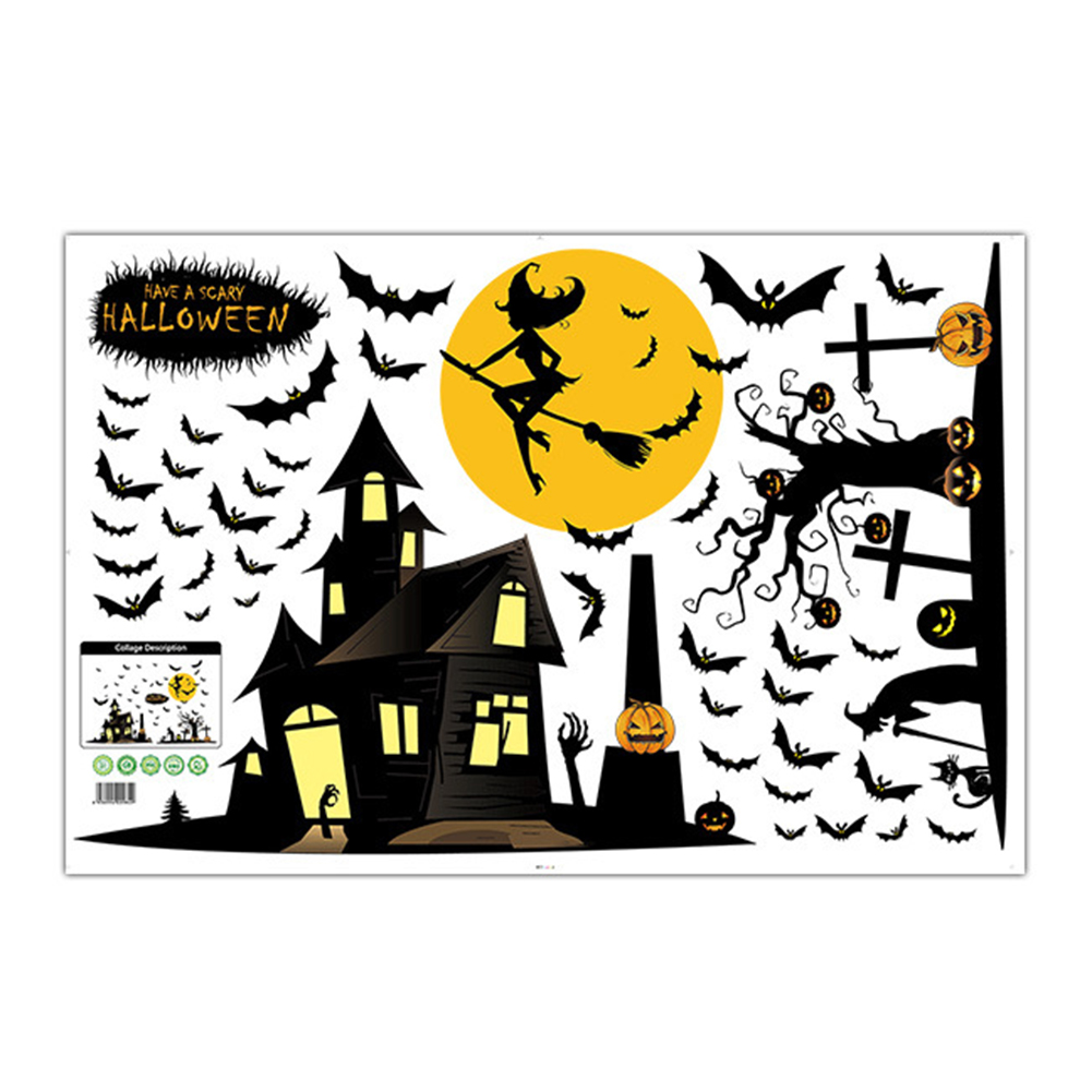 

Halloween Wall Floor Sticker PVC Black Bat Witch for Bar Room Decoration, 501 Original