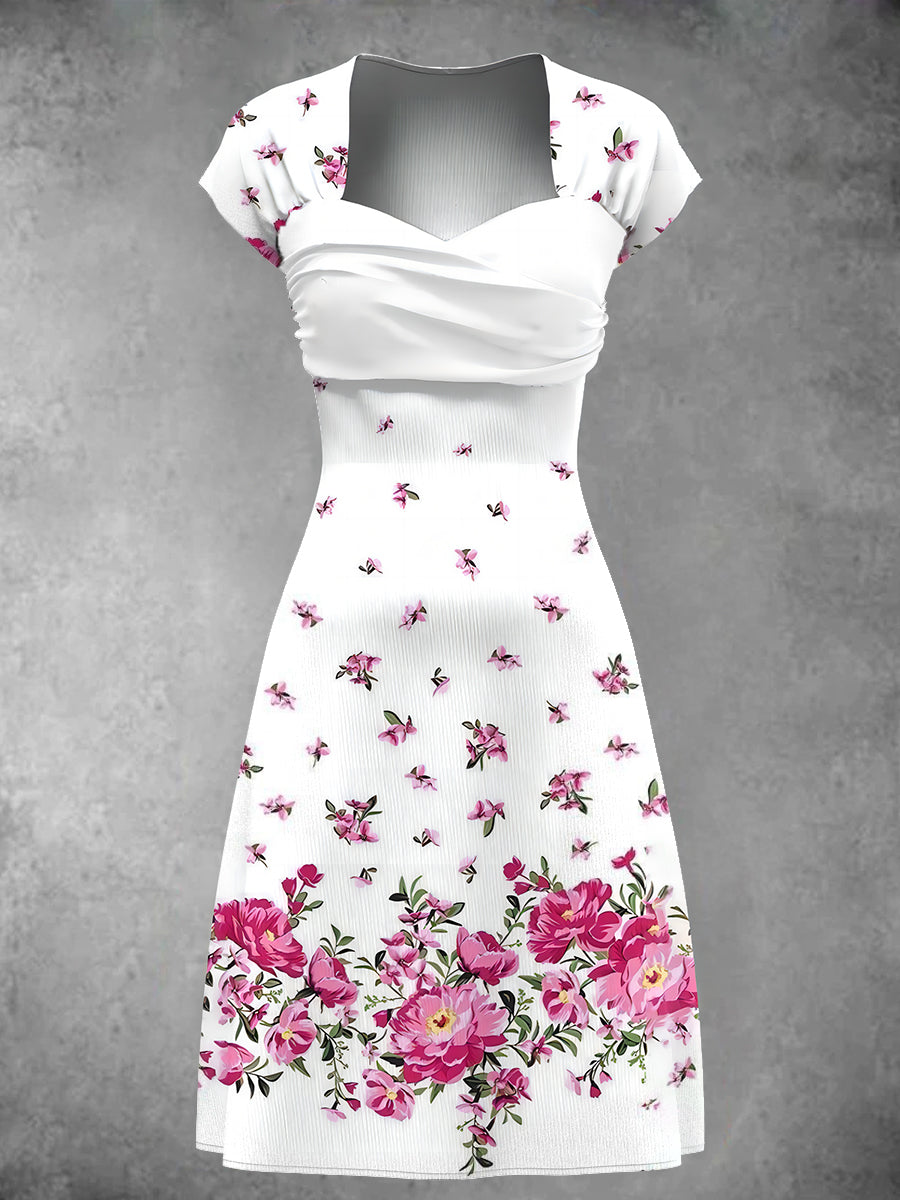 Women's Floral Art Print Wrap Midi Dress