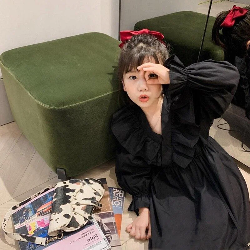 Loose Blue Baby Spring Summer Girls Dress Kids Teenagers Children Clothes Outwear Special Occasion Long Sleeve High Quality