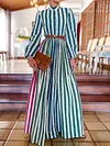 Plain Striped Long Sleeves Maxi Dress