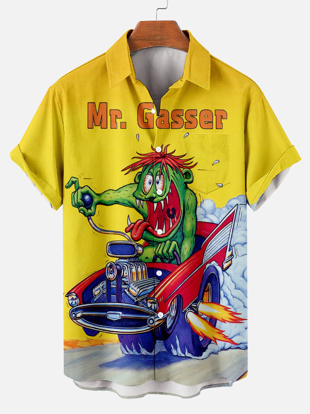 Men's Nostalgic Anime Character Retro Car Short Sleeve Shirt PLUSCLOTHESMAN