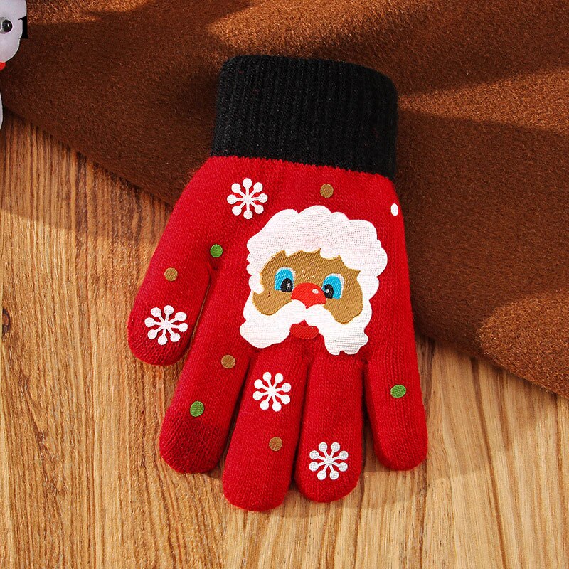 Women Autumn Winter Gloves Cute Santa Claus Printed Full Fingers Girls Warm Touch Screen Mittens Student Children Christmas Gift
