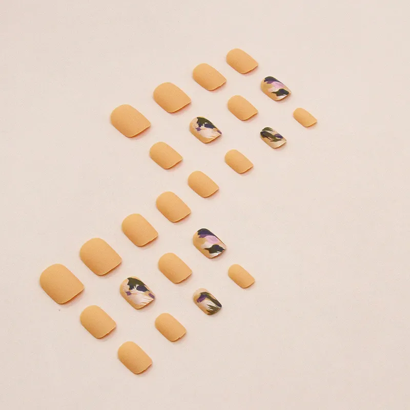 Churchf Churchf Frosted Cheese Yellow Irregular Graffiti Nail Small Short Wear 24 Pieces