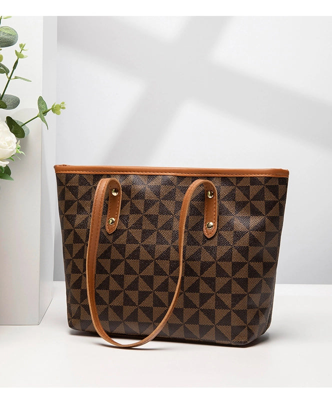 Women’s Medium Pu Leather Argyle Vintage Style Classic Style Bucket Zipper Tote Bag