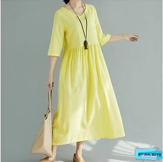 Solid Color Short Sleeve Loose Casual Maxi Dress