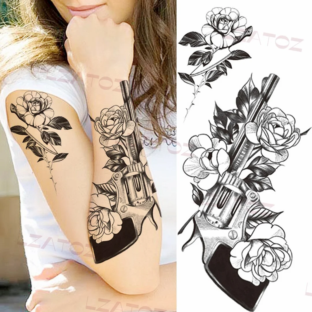 Sdrawing Big Letters Temporary Tattoos For Men Women Moon Pendant Peony Fake Tattoo Sticker Custom Armband Fashion Disposable Tatoo