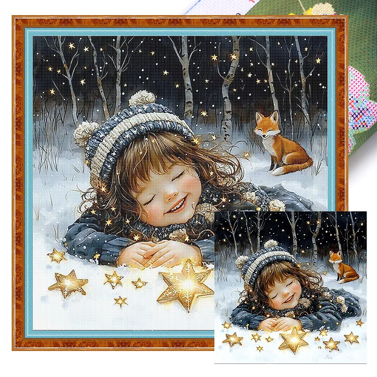 Huacan - Girl- 14CT - 2 Strands Threads Printed Cross Stitch - 50*50cm(Canvas)