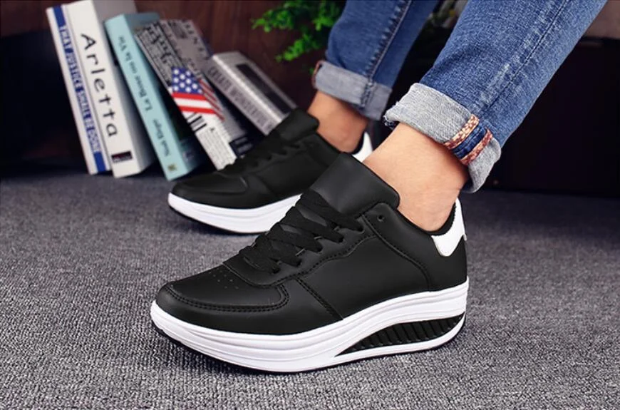 WGZNYN 2022 Platform Sport Shoes For Women Sneakers Pu Leather Breathable Comfortable Fashion Womens Walking Casual Shoes