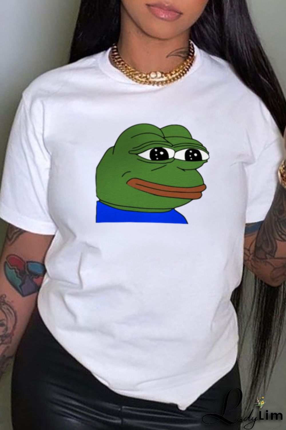 Black Fashion Cute Print Patchwork O Neck T-Shirts