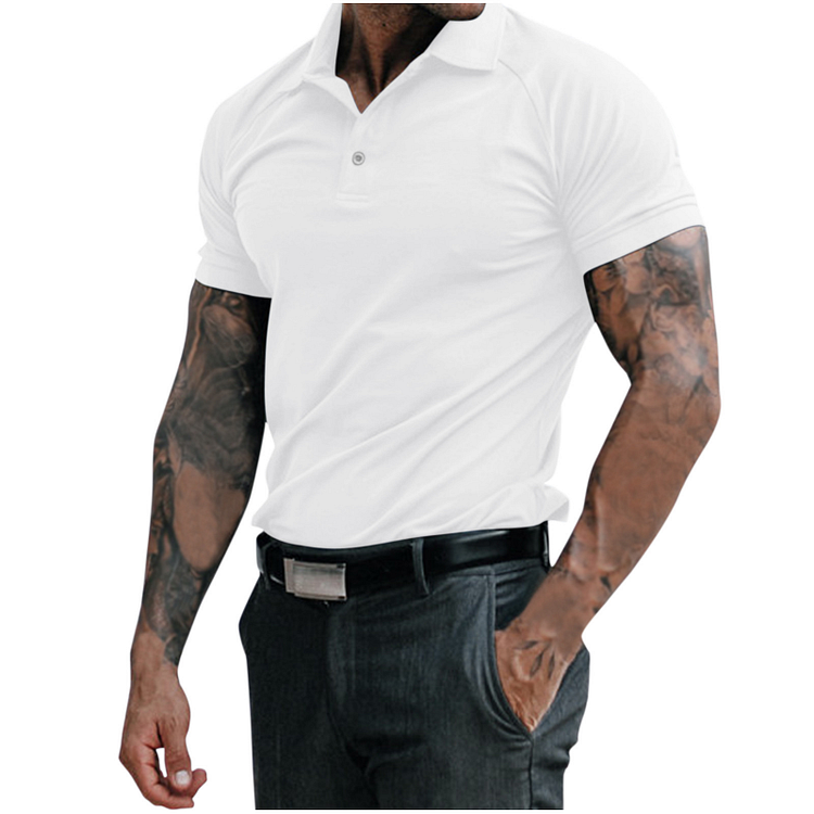 Solid Color Summer Men's Cotton Casual Short Sleeve Polo Shirts at Hiphopee