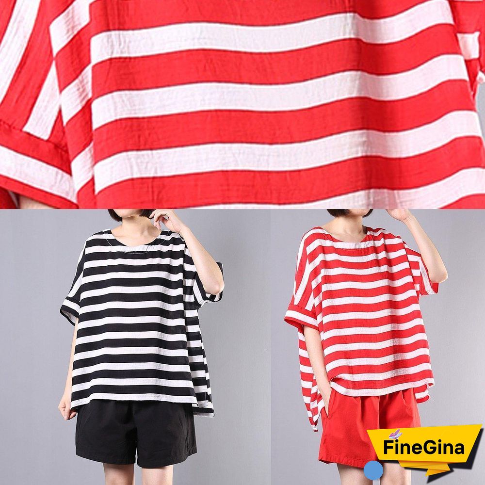 2019 new cotton blended black striped short sleeve pullover with elastic waist short two pieces