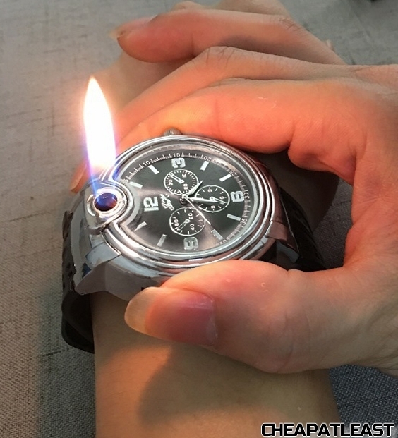 Wrist Watch with a Cigarette Gas Lighter Built-in Fake Stopwatch